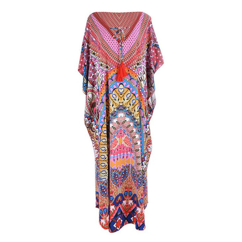 Women’s beach kaftan with colorful mandala design and loose fit Ivyshape