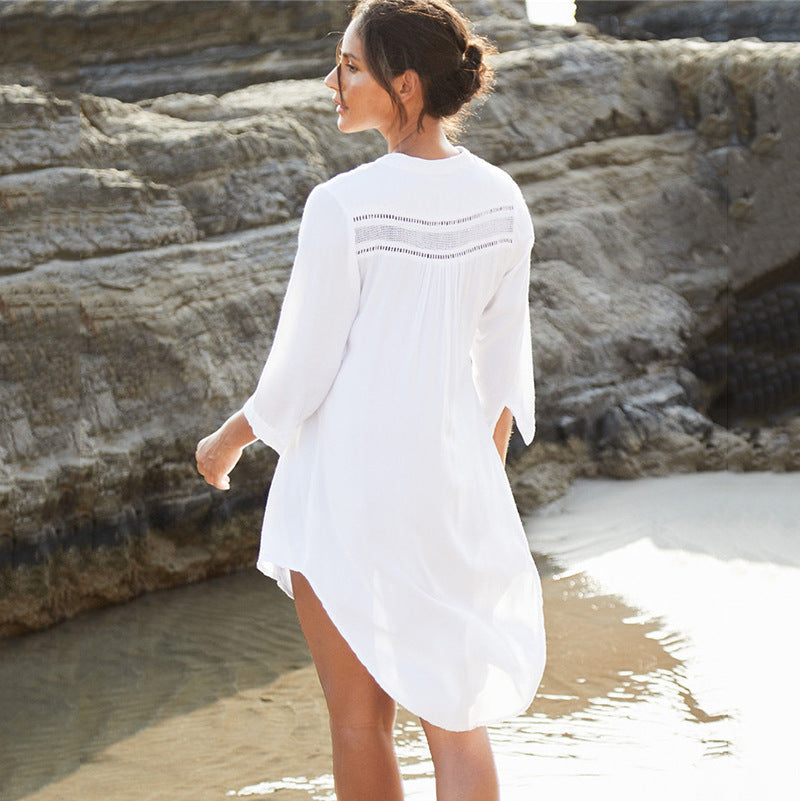 Women's beach dress with decorative crochet accents Ivyshape