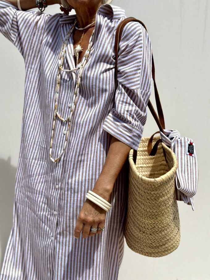 Women's shirt dress with waist belt and trendy stripe pattern Ivyshape