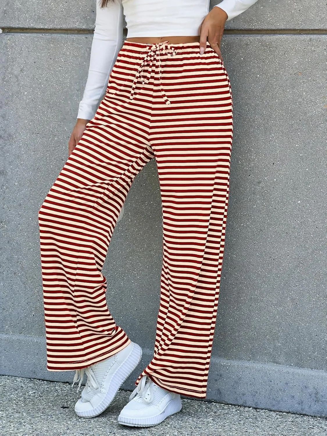 Women's High-Waisted Striped Lounge Pants Ivyshape
