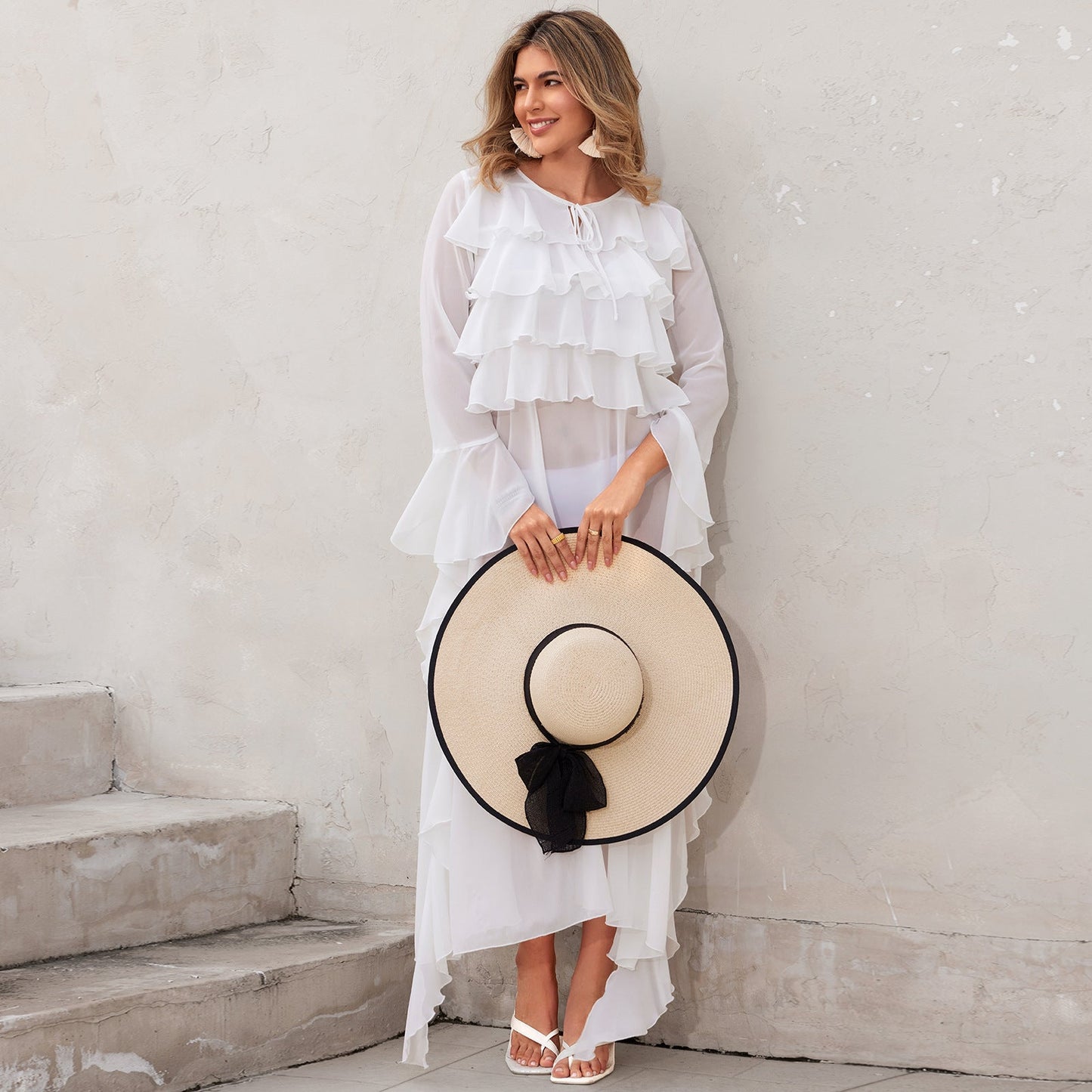Women Transparent Beach Robe with Fringed Details Ivyshape