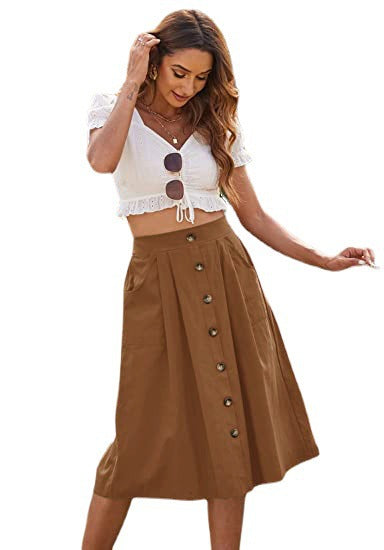 Women's A-line skirt with pockets and button placket Ivyshape