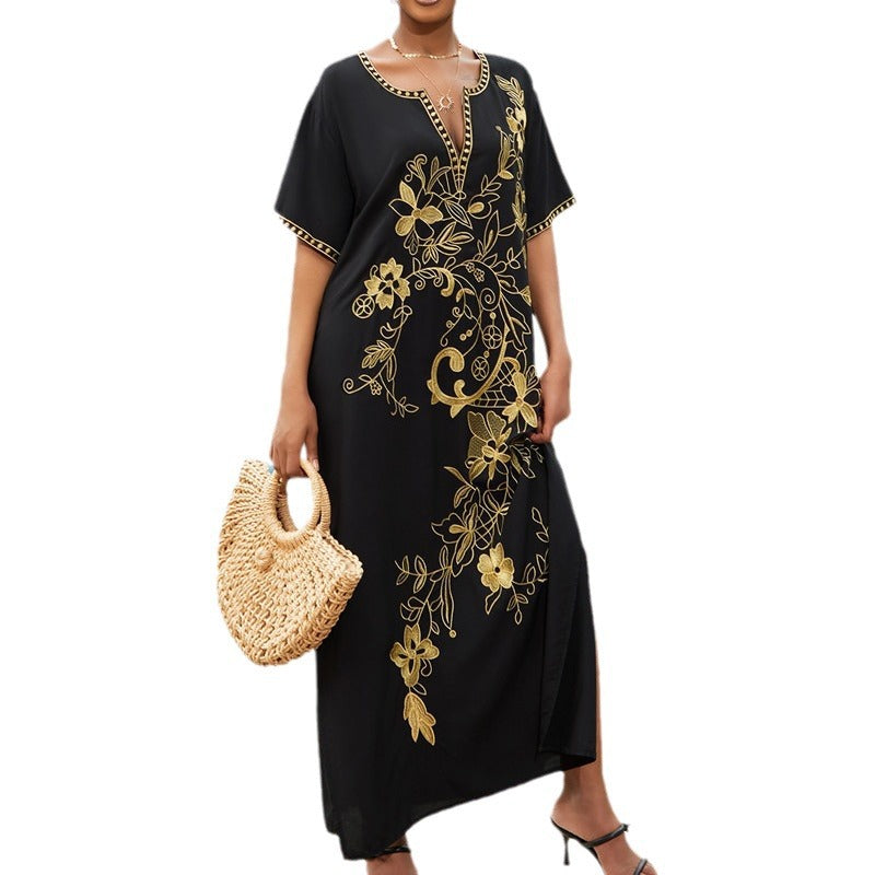 Women's Maxi Dress with elaborate floral embroidered lace Ivyshape