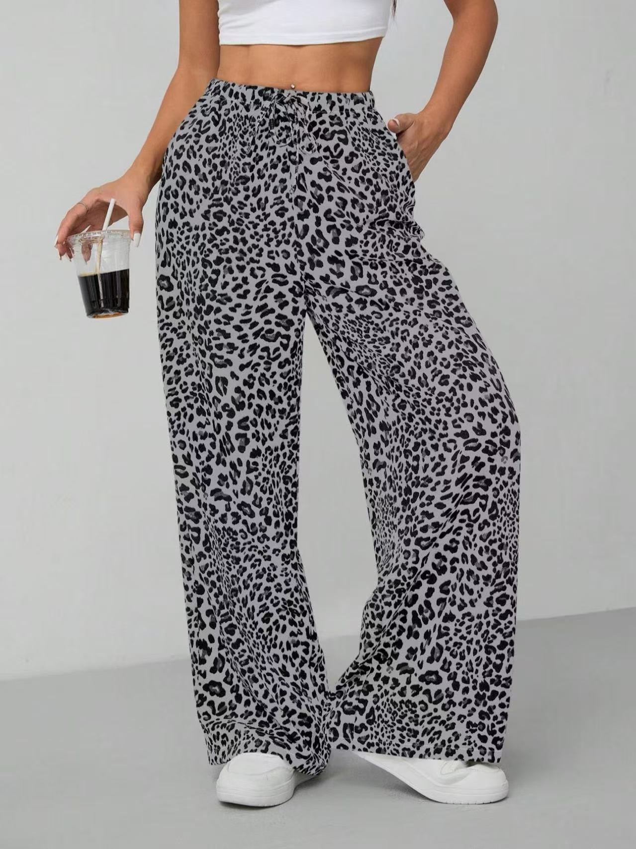 Women's Relaxed Fit Leopard Print Palazzo Pants Ivyshape