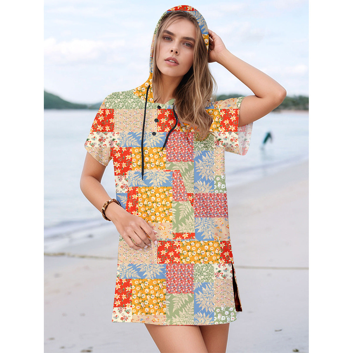 Women’s casual beach dress with cheerful patchwork design Ivyshape