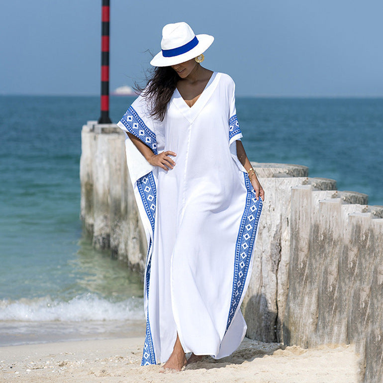 Women's beach robe in Boho style with side slits and colorful accents Ivyshape