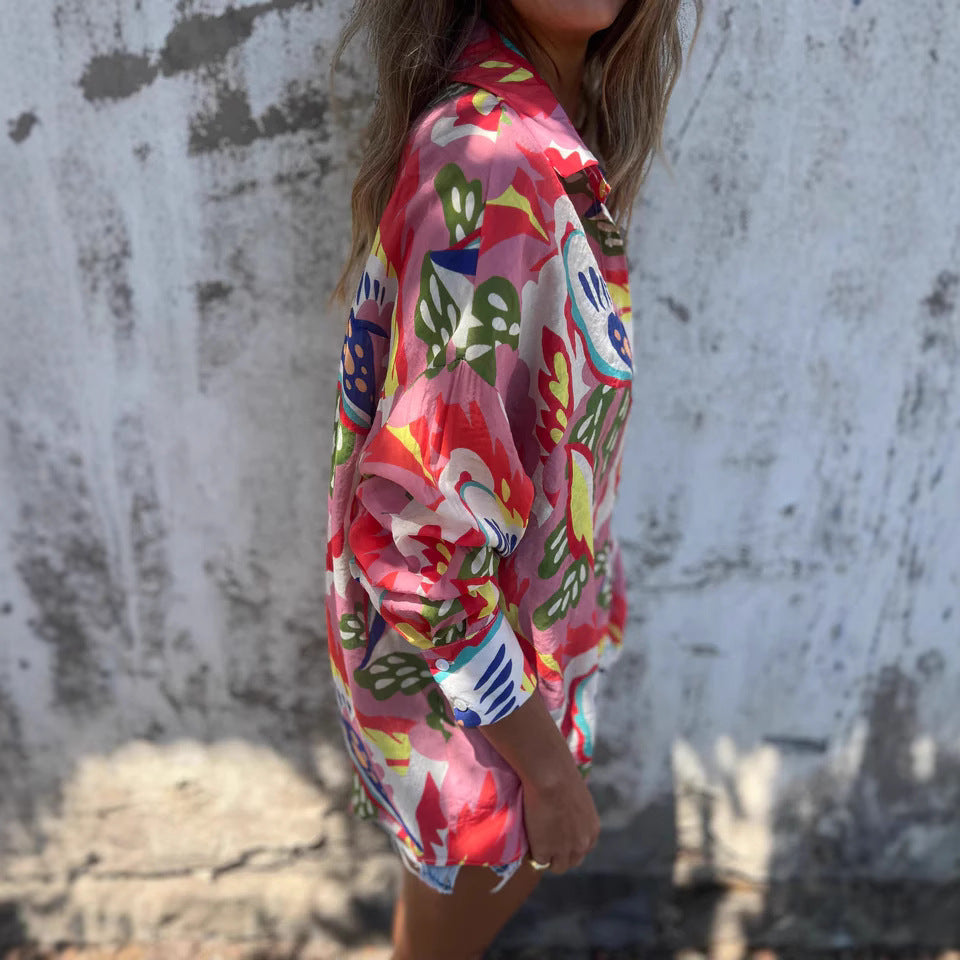 Women's Botanical Print Button-Down Shirt Ivyshape