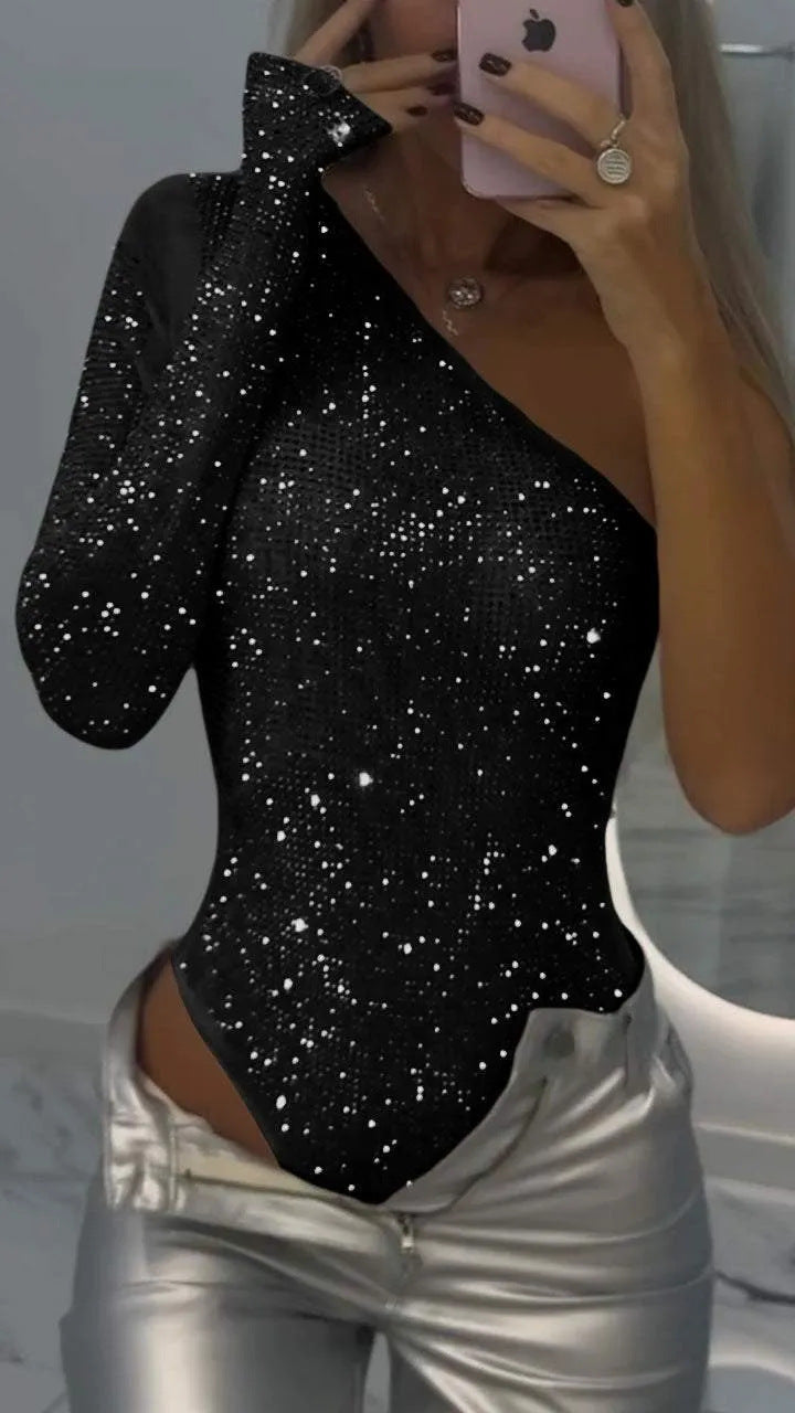 Women's One-Shoulder Glittering Bodysuit Ivyshape