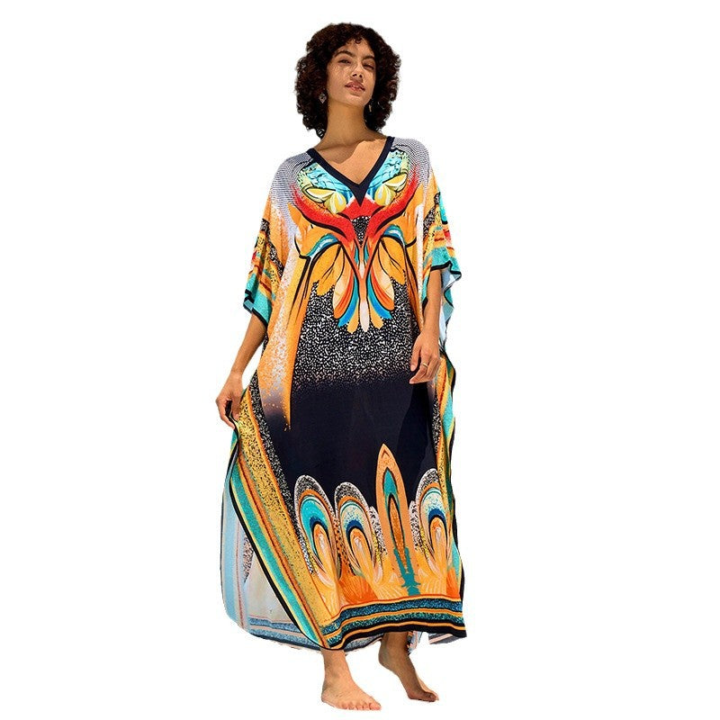 Ladies beach kaftan with cheerful floral design and loose fit Ivyshape