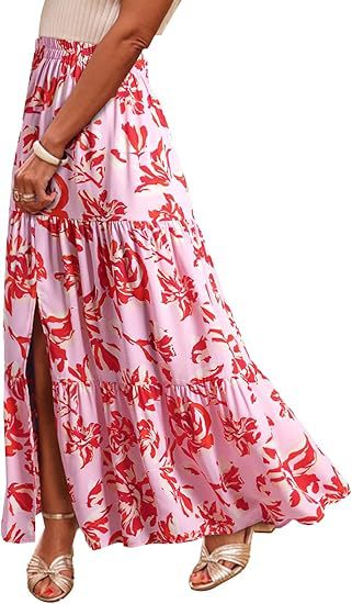 Women's Bohemian Floral Tiered Dress Maxi Skirt Ivyshape