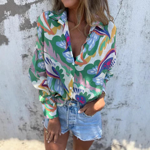 Women's Botanical Print Button-Down Shirt Ivyshape