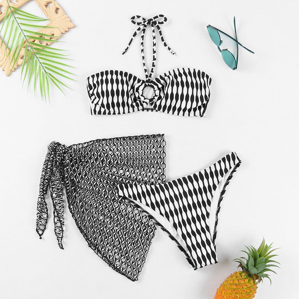 Women's bikini set with playful pattern and light mesh cover Ivyshape