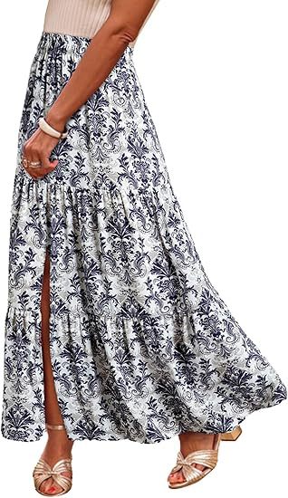 Women's Bohemian Floral Tiered Dress Maxi Skirt Ivyshape