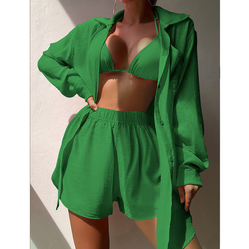 Women's casual two-piece set with oversized blouse and shorts Ivyshape