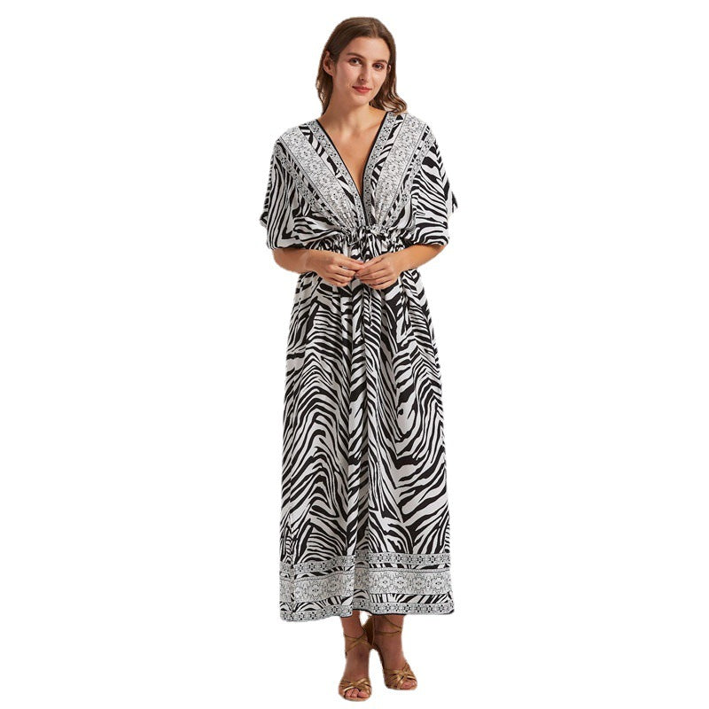Women’s Maxi Dress with V-Neck and Flared Sleeves Ivyshape