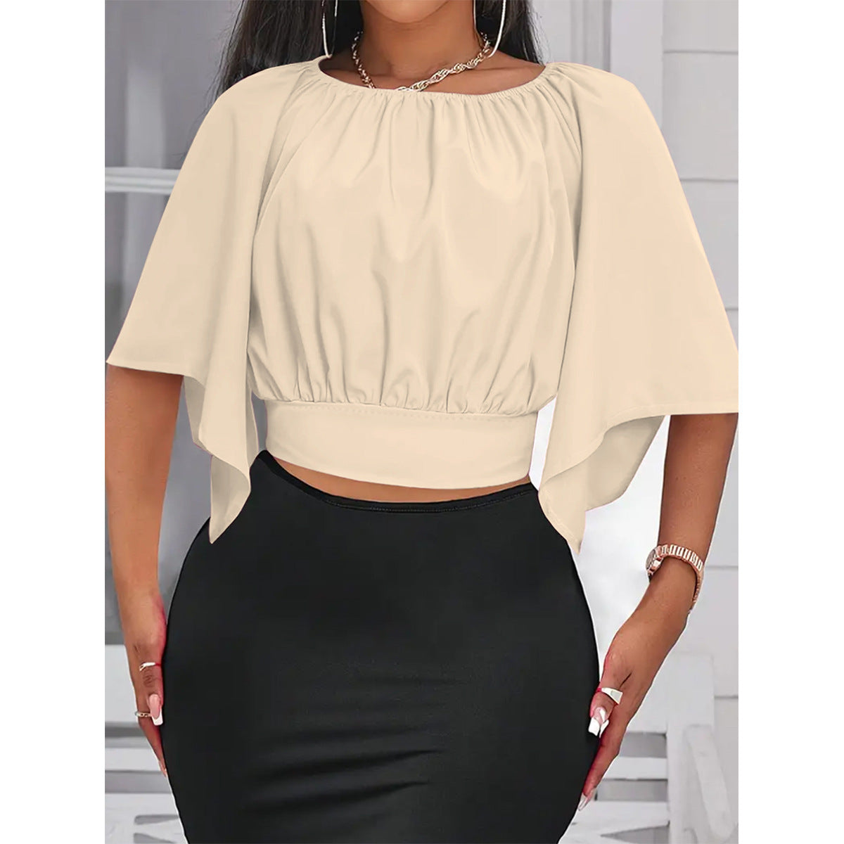 Ladies elegant top with wide cut sleeves Ivyshape