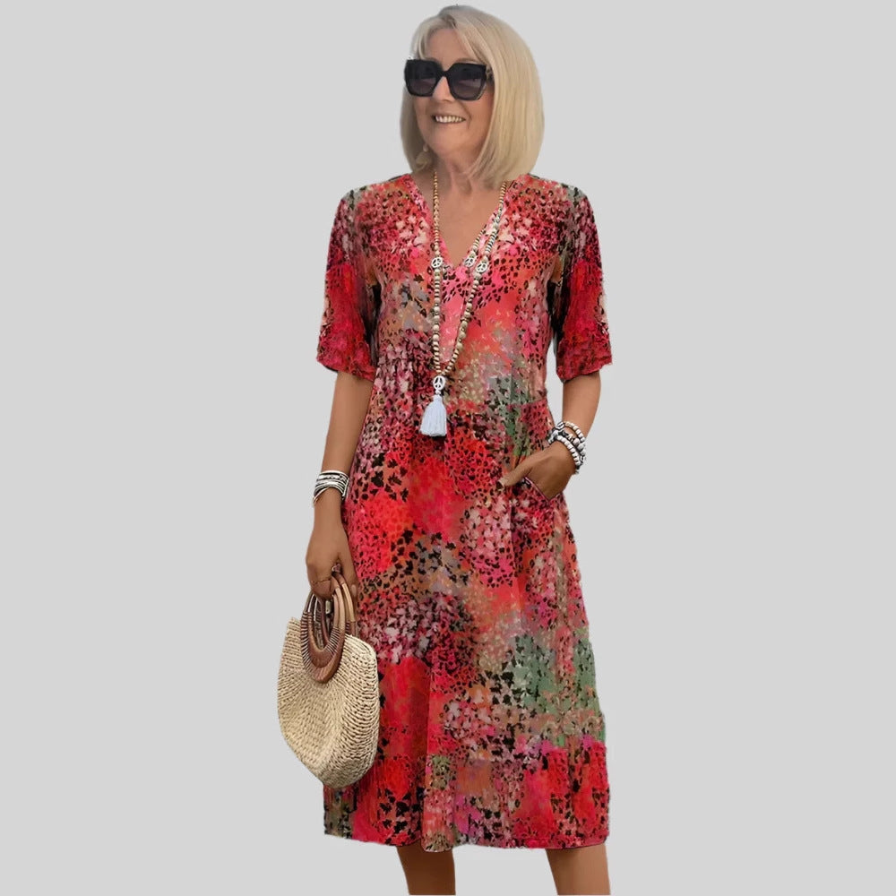 Women's casual dress with V-neck and integrated pockets Ivyshape