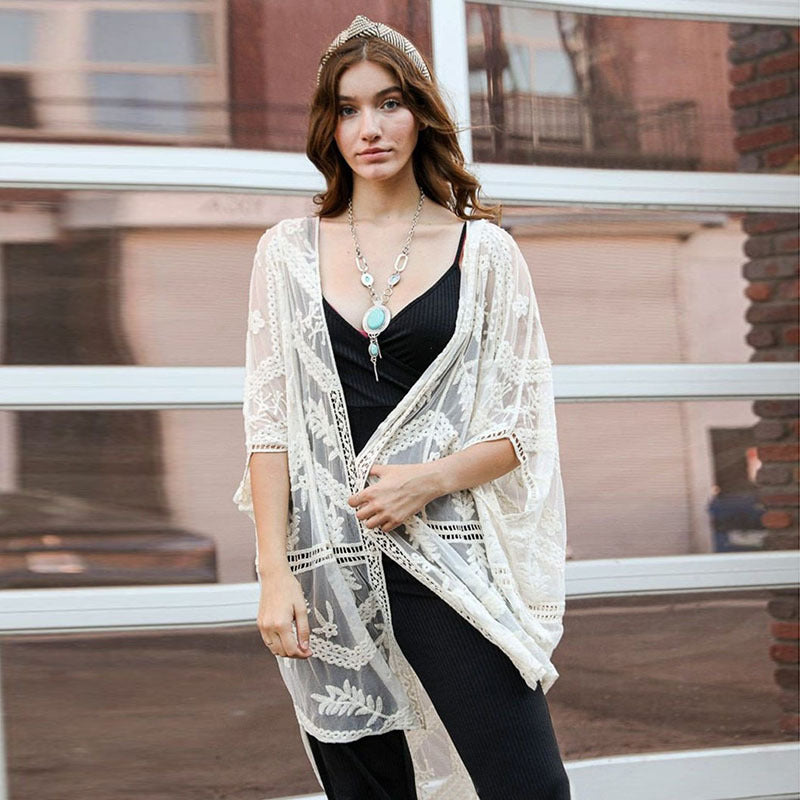 Women elegant crochet kimono jacket Ivyshape