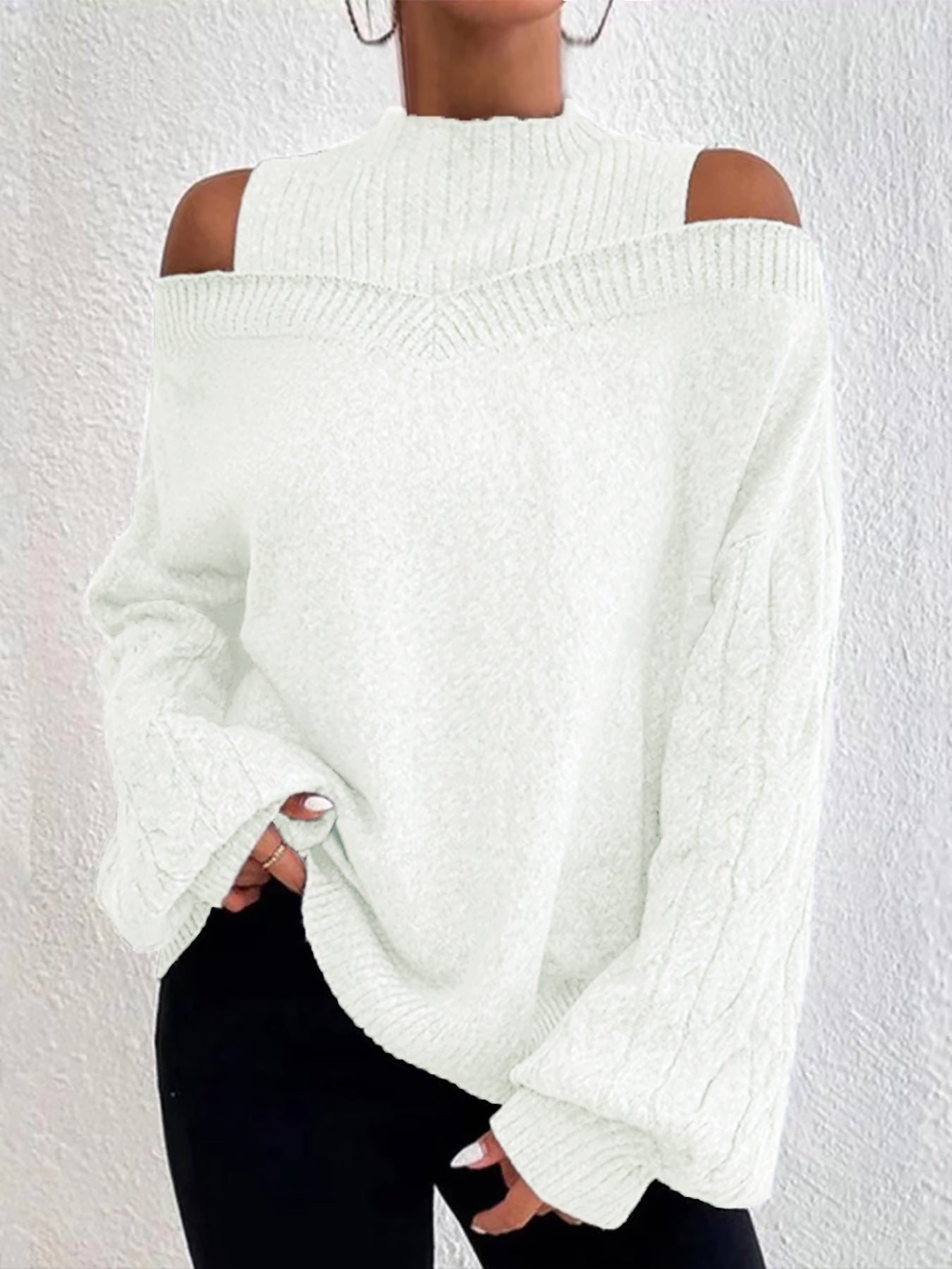 Women's fashionable sweater with off-shoulder design and textured knit Ivyshape