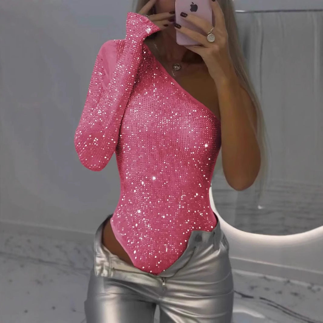 Women's One-Shoulder Glittering Bodysuit Ivyshape