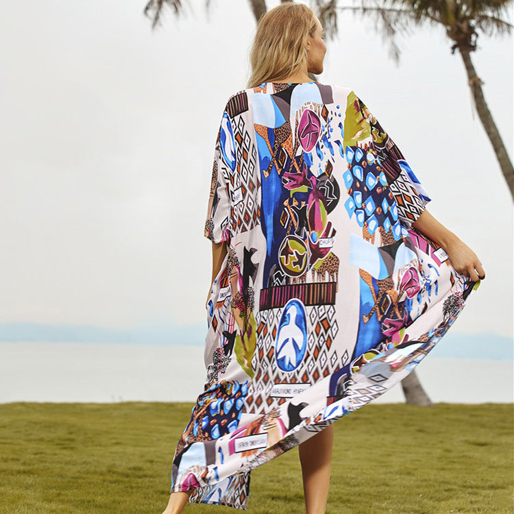 Women's Beach Kimono with Eye-catching Patchwork Design Ivyshape