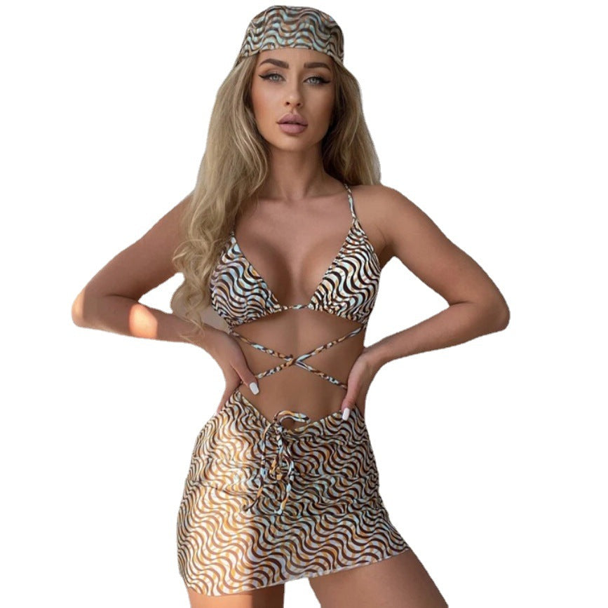 Women's triangle bikini with lacing and matching mini skirt Ivyshape