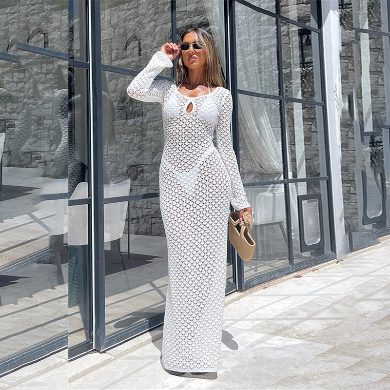 Women’s net knit maxi dress with flared sleeves Ivyshape