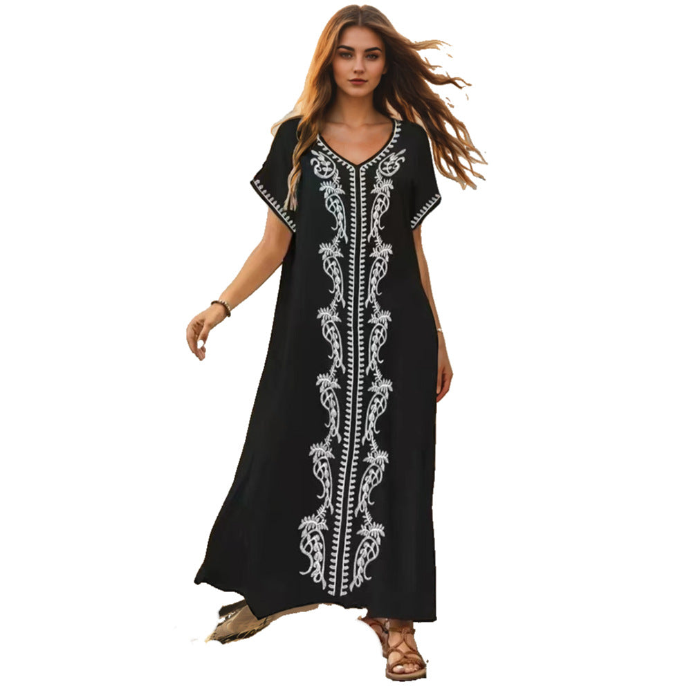 Women’s beach dress with elaborate embroidery and side slits Ivyshape