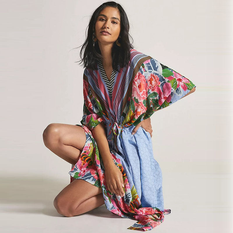 Women’s maxi dress with floral design and V-neck Ivyshape