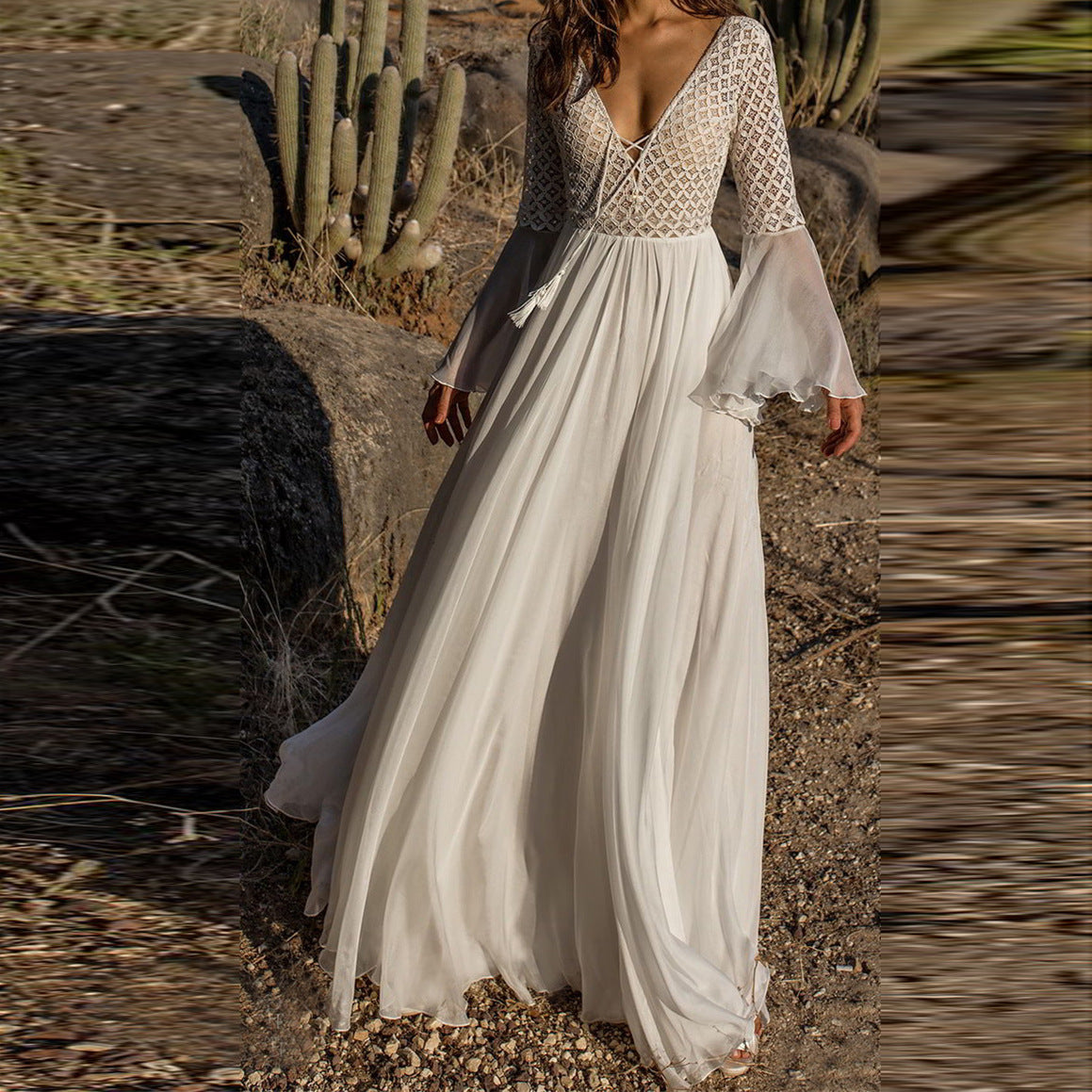 Women's Maxi Maternity Dress with Elegant Lace Sleeves Ivyshape