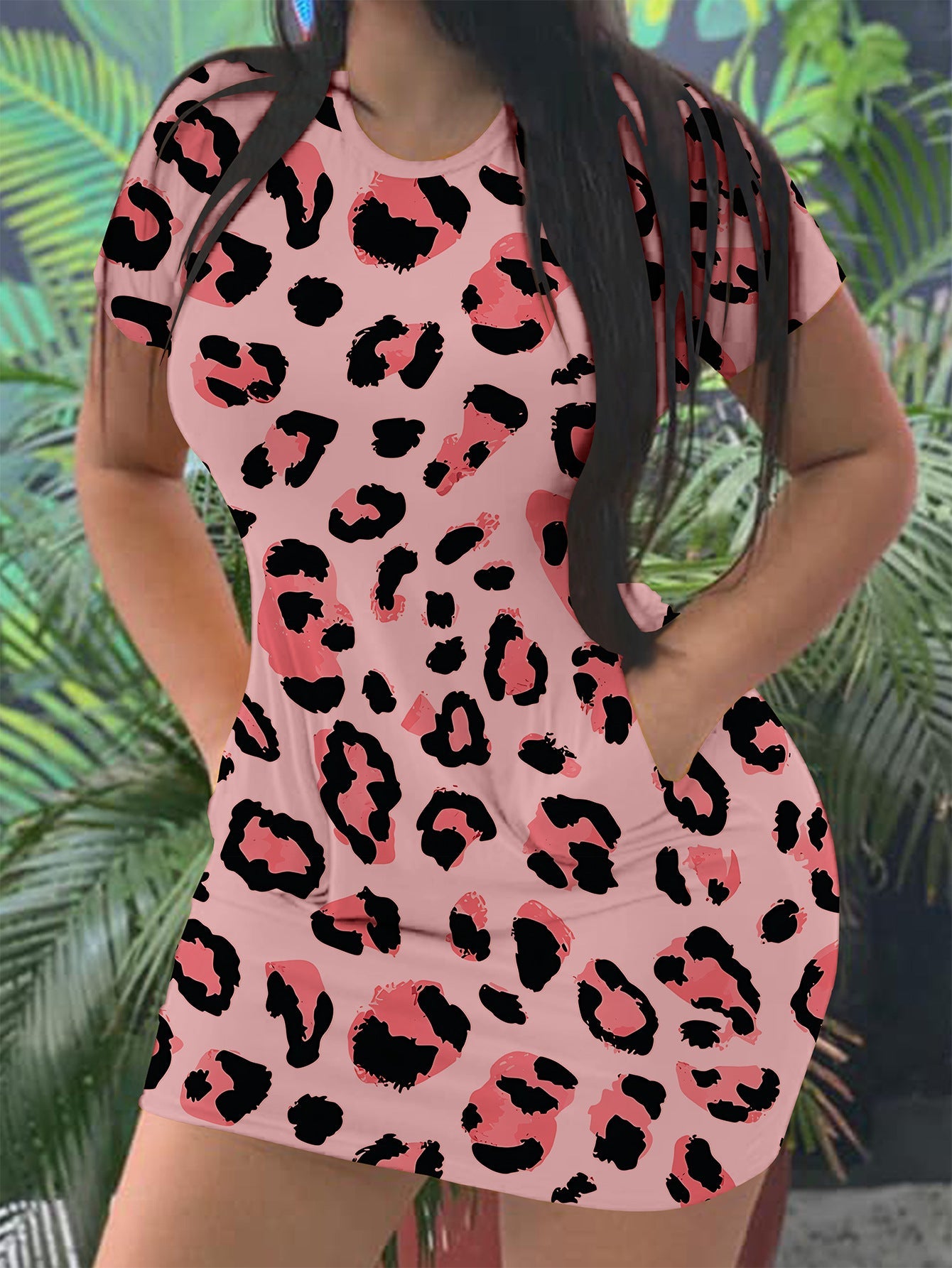 Women Leopard Print Short Sleeve Dress Ivyshape