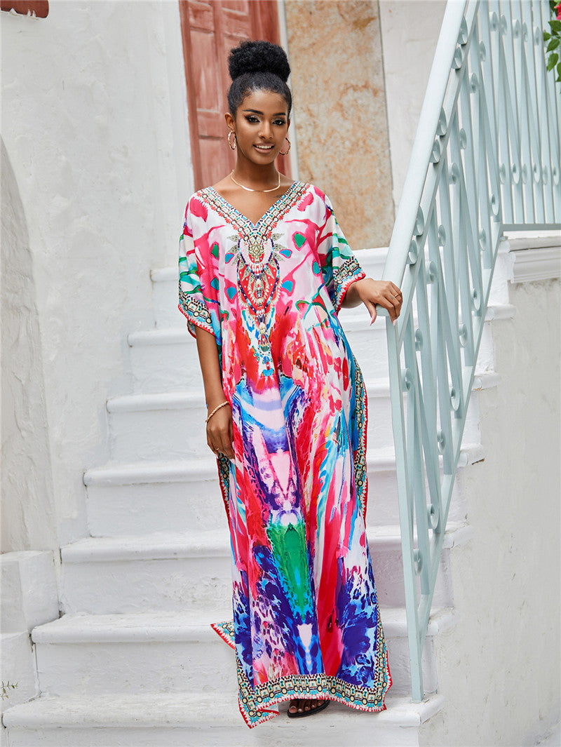 Women's beach kaftan with intricate pattern and elegant embellishments Ivyshape