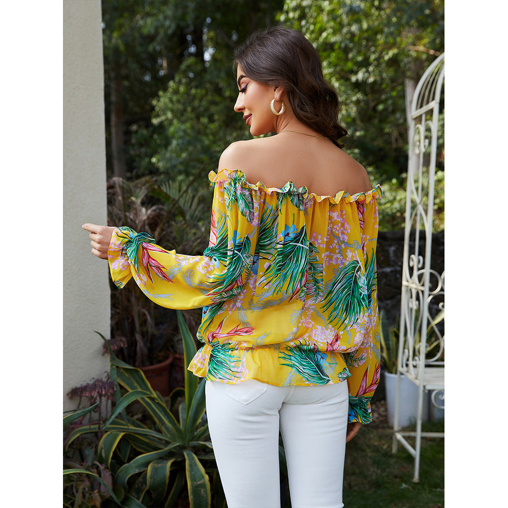 Women's off-shoulder blouse with floral design and ruffle details Ivyshape