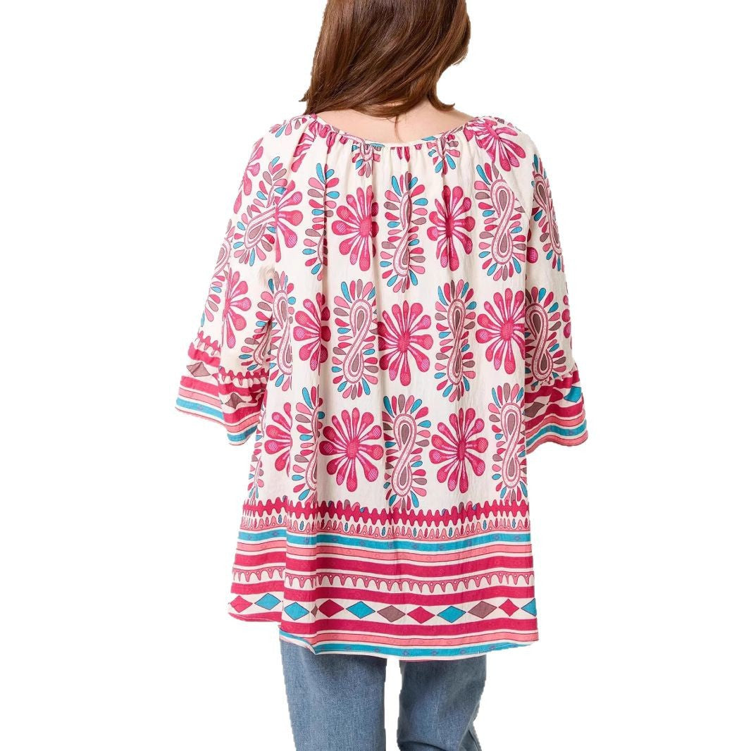 Women's Bohemian-inspired floral pattern tunic top Ivyshape