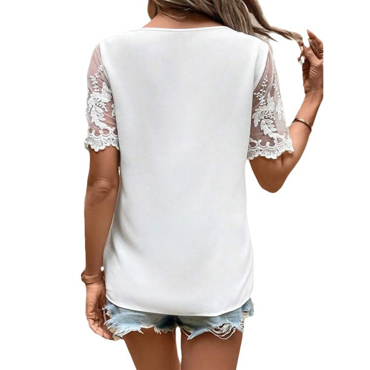Women's Elegant Blouse with Lace Sleeves Ivyshape