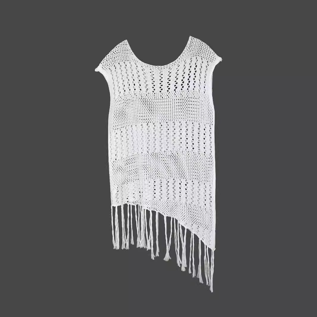 Women's Crochet Beach Cover-Up with Fringes Ivyshape