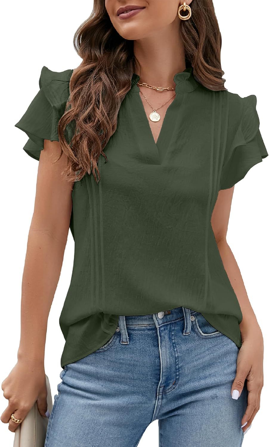 Women's blouse with flutter sleeves and V-neck Ivyshape