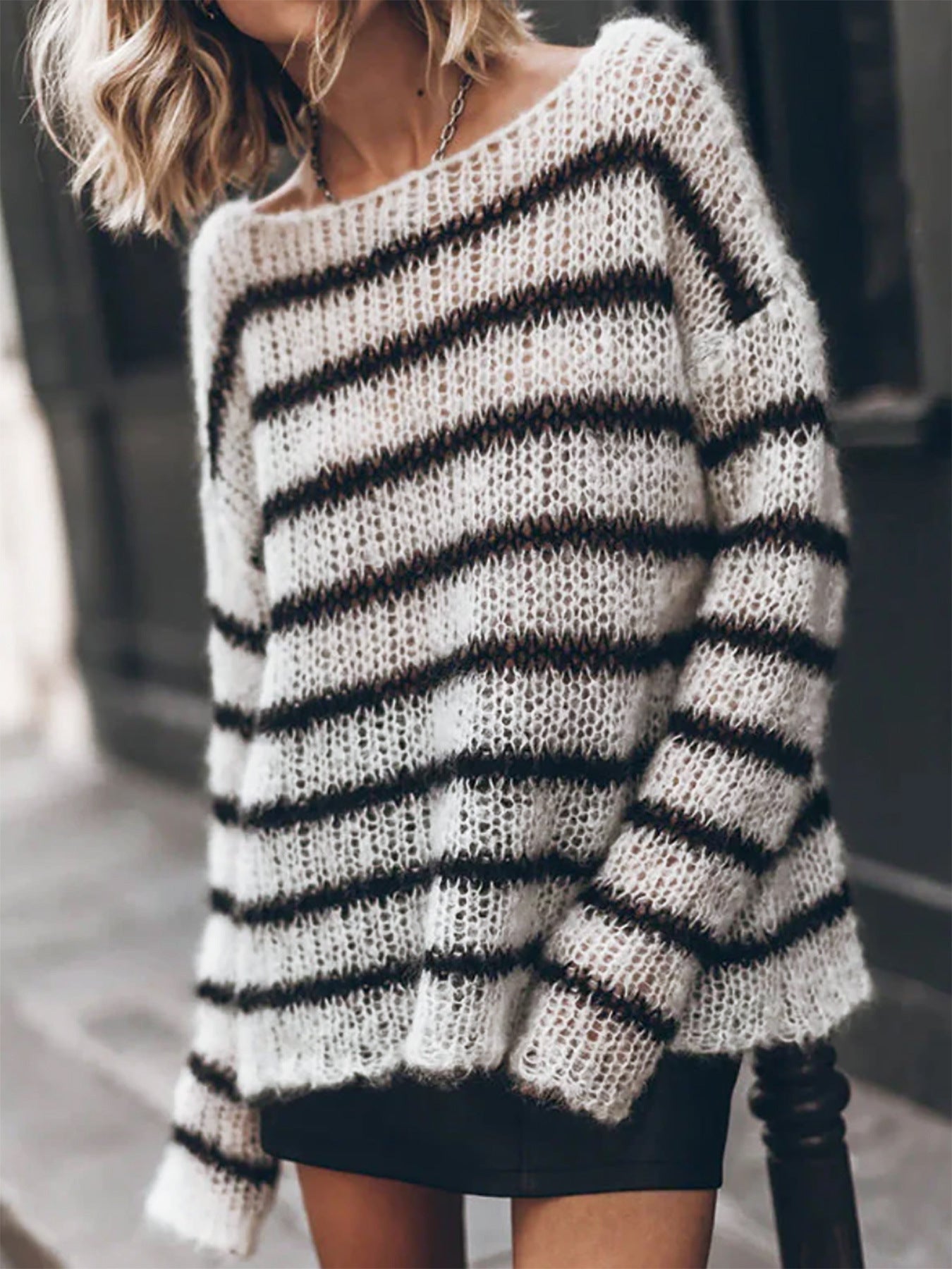 Women's casual sweater with airy texture and elegant stripes Ivyshape