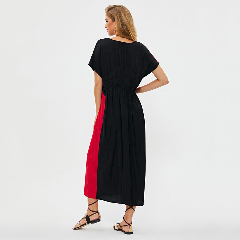 Women's airy maxi dress with modern color block design Ivyshape