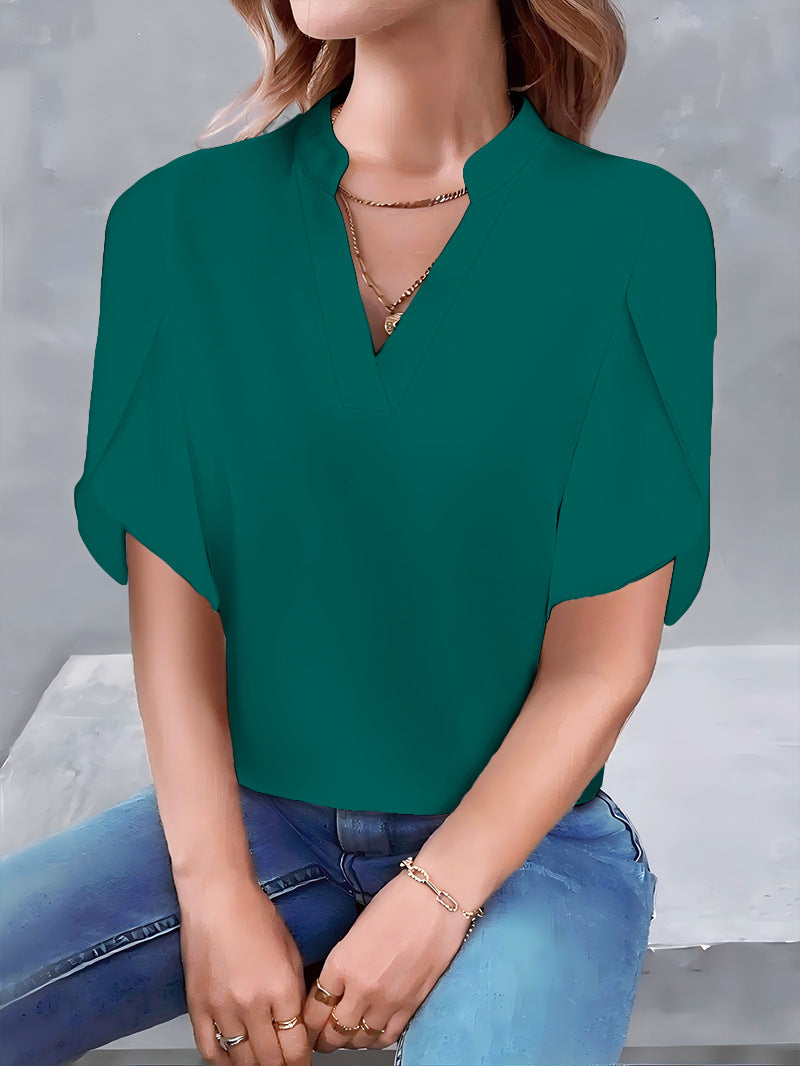 Women's blouse with modern stand-up collar and oversized sleeves Ivyshape