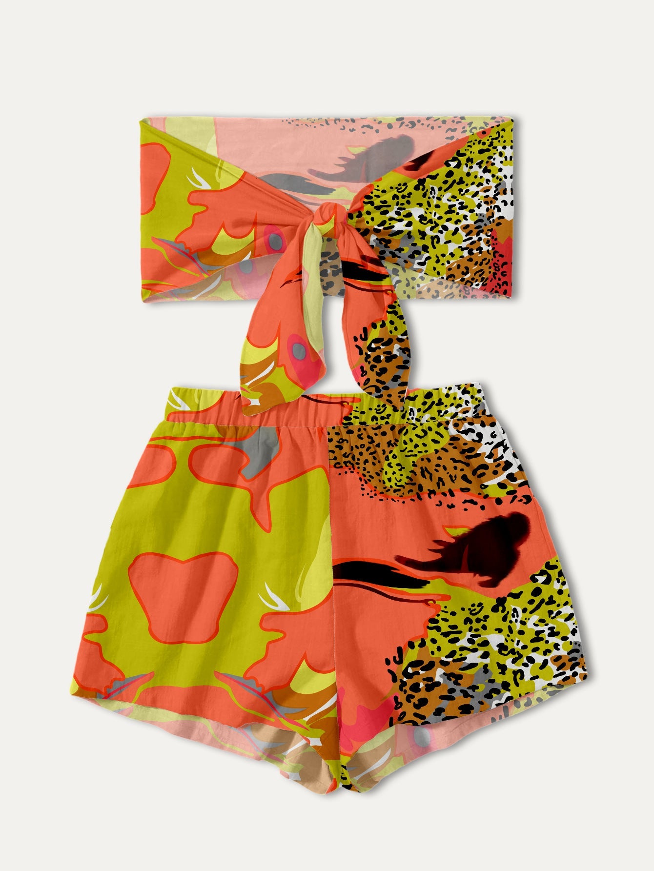 Women's stylish bandeau top and shorts set with colorful graphic design Ivyshape