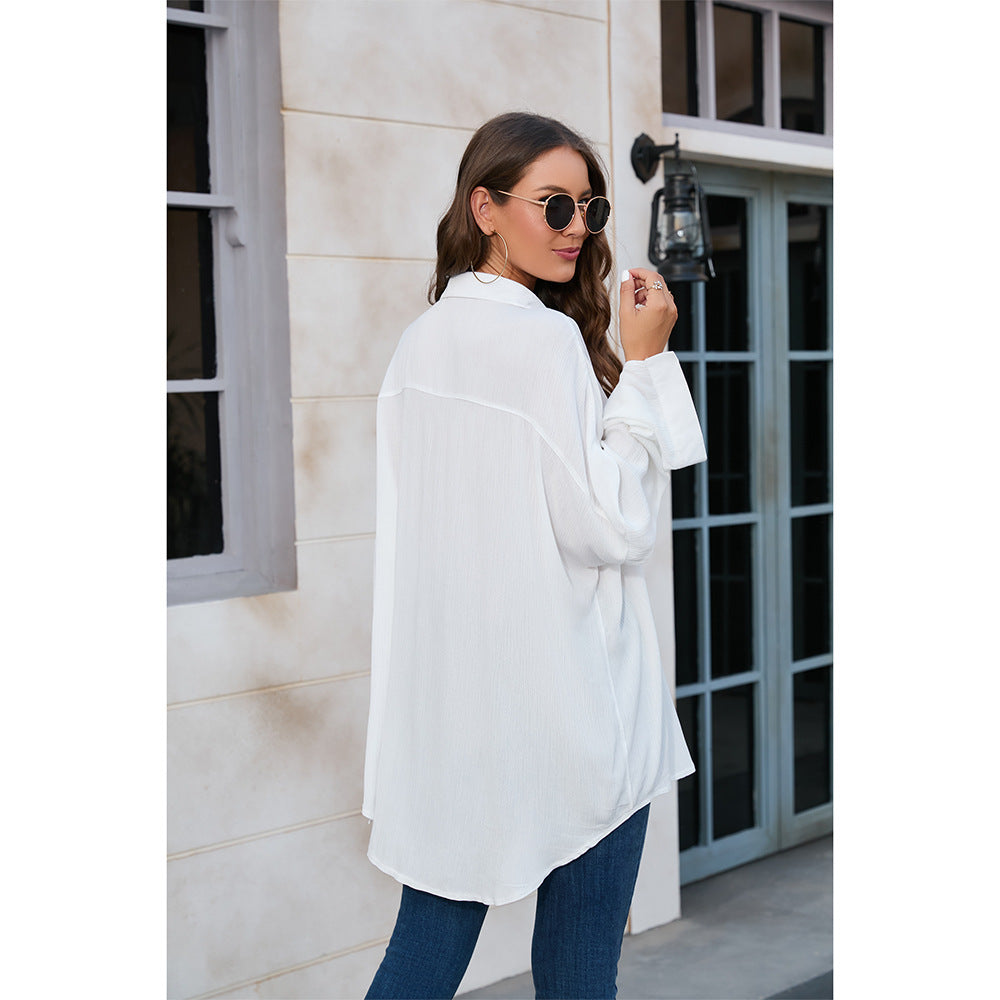 Women's casual oversized blouse with patch pockets Ivyshape