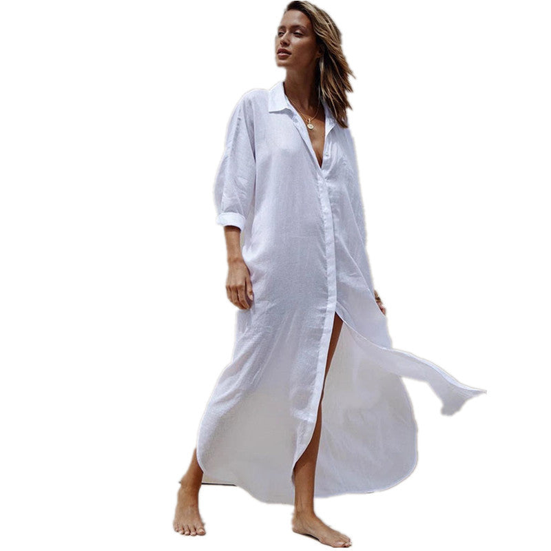 Women's beach blouse with a casual fit and elegant collar Ivyshape