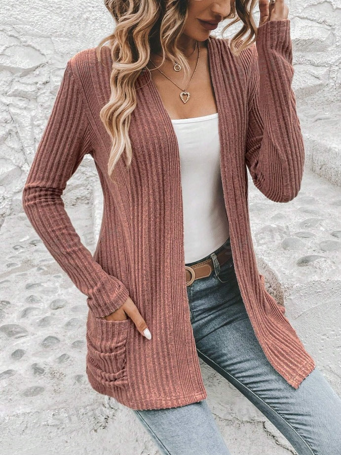 Women's Casual Ribbed Knit Coat Ivyshape