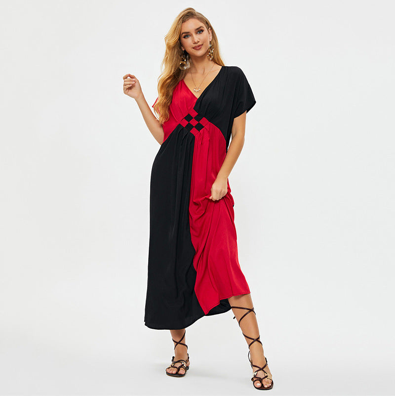 Women's airy maxi dress with modern color block design Ivyshape