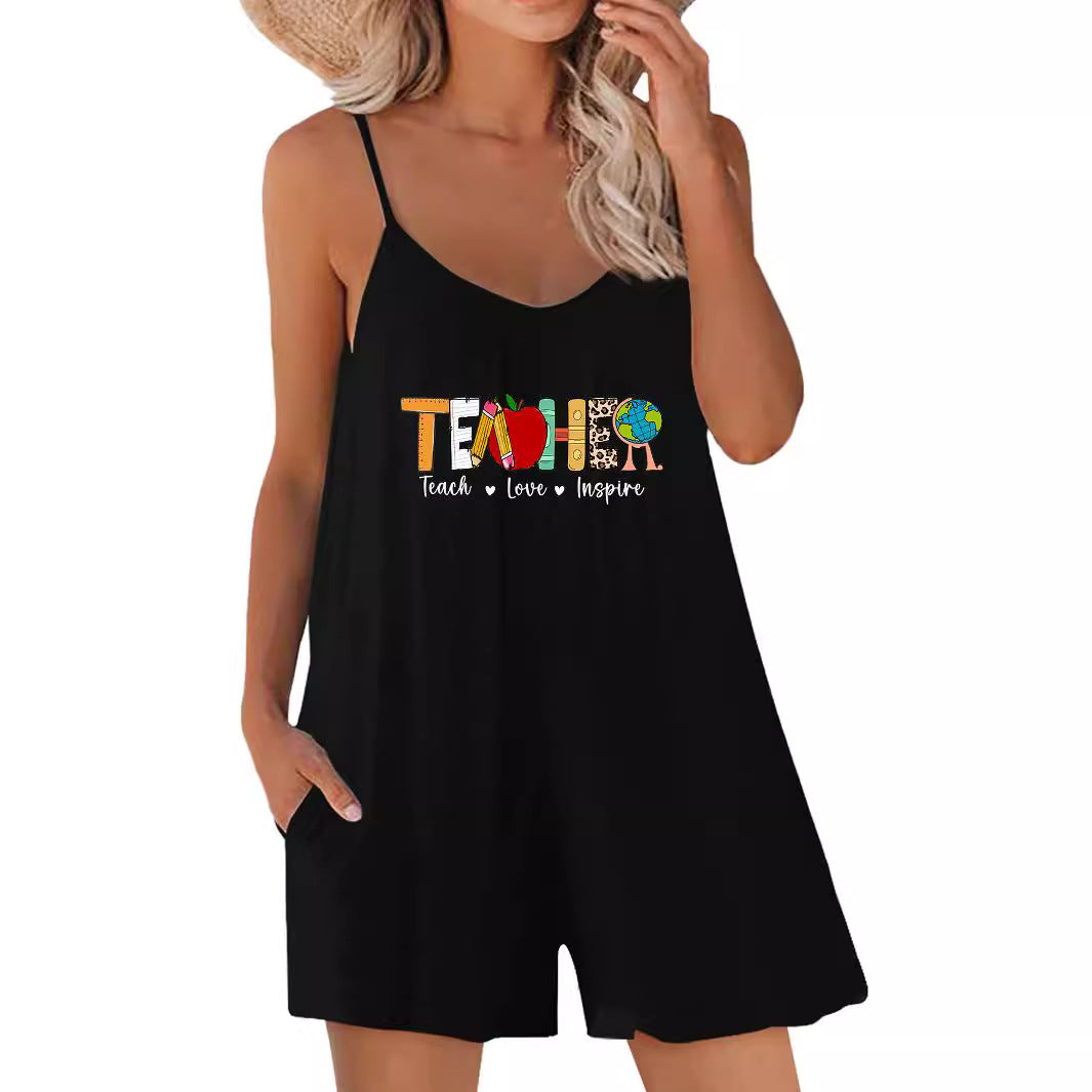 Women's casual summer dress with creative teacher motif Ivyshape