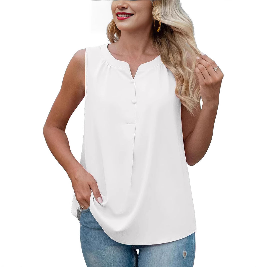 Women button closure sleeveless blouse Ivyshape