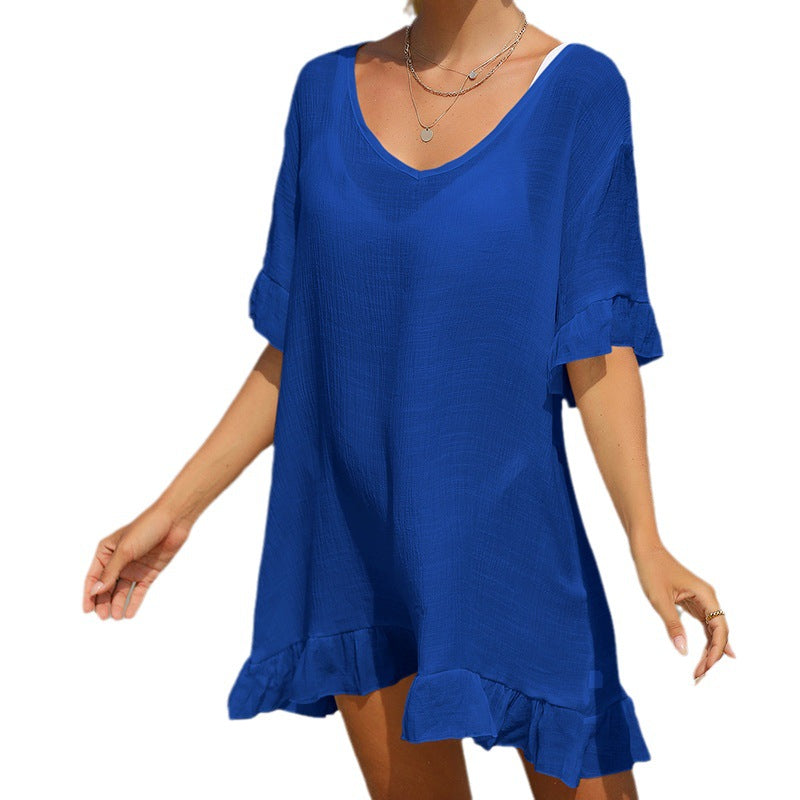 Women's Casual Beach Tunic with Ruffled Hem Ivyshape