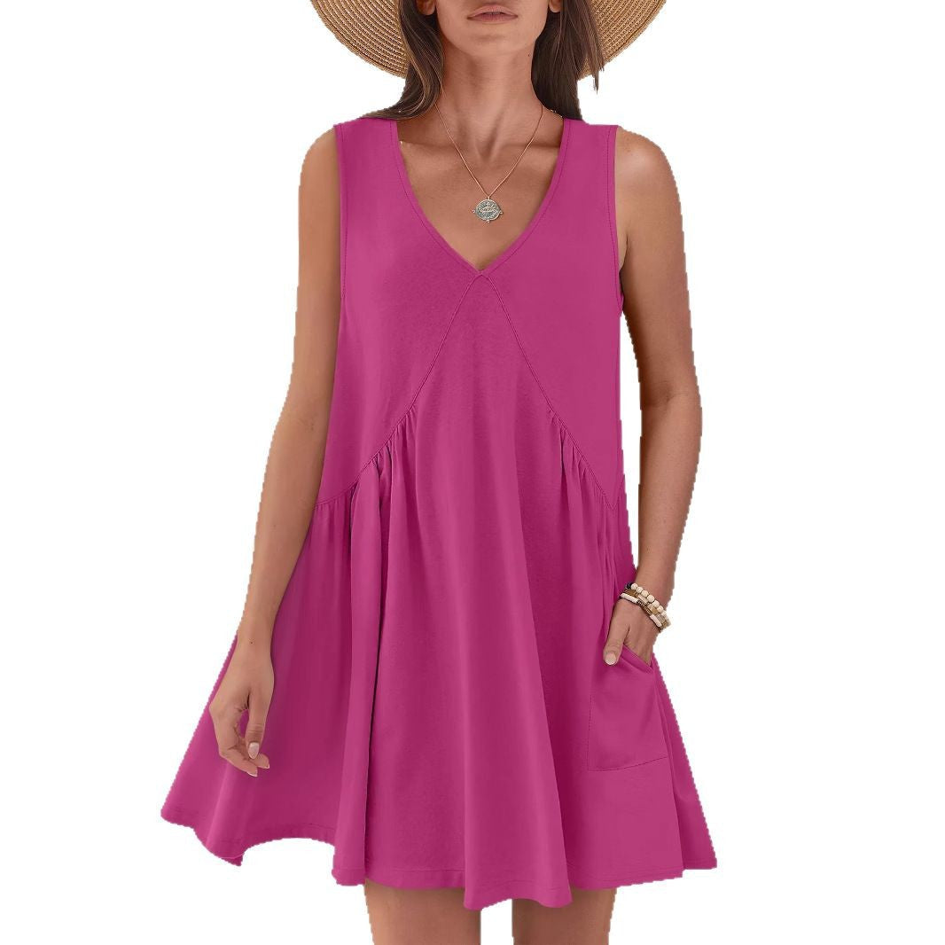 Ladies flared A-line summer dress with pockets Ivyshape