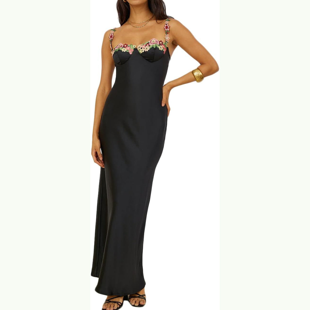 Ladies Floral Embellished Evening Glitter Dress Ivyshape